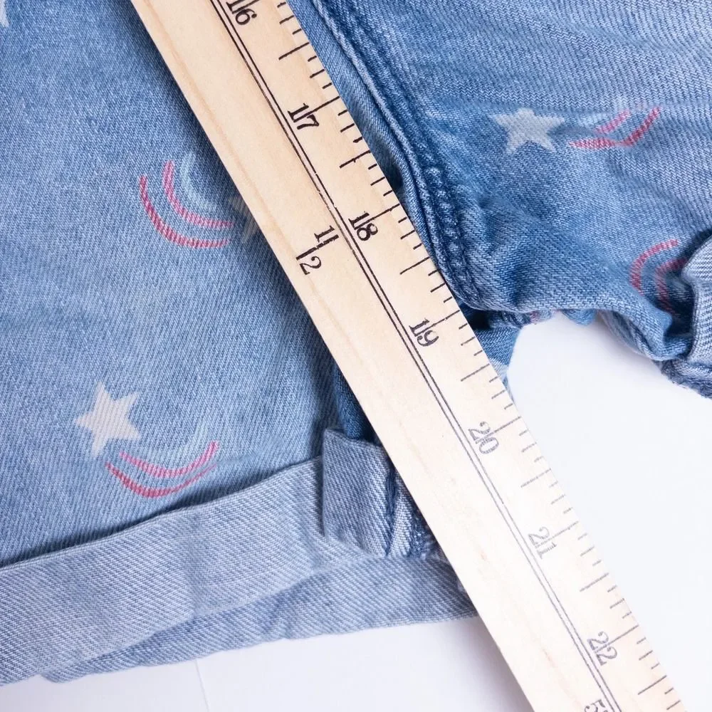 OshKosh B'Gosh Star Spangled Shortalls Overalls Denim Blue Girls‎ 4T